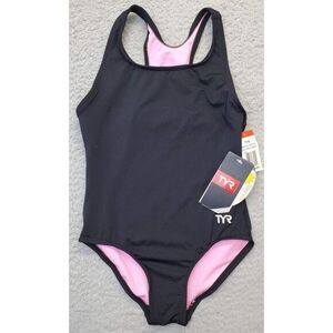 TYR Swimsuit Girls S Black Cheeky Coverage‎ Racerback Durafast Lite Ella Maxfit